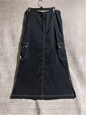 Vintage Y2K 90's Nylon Kik Girl Black Maxi Skirt Long Slit Rave Goth Women's M